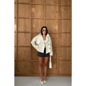 Abrigo de Gabardina para Mujer CROP Boyfrench, Diseño Elegante con Piedras - Product Image 3