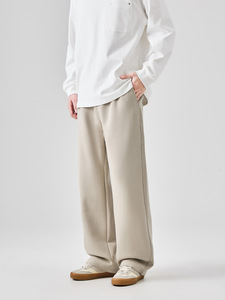 Pantalon décontracté ample pour homme, couleur kaki clair, pantalon large et décontracté, taille haute, coupe droite, style minimaliste, à porter au quotidien - Product Image 2
