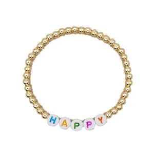Personalized Name rainbow happy Jewelry Letter Women's Friendship Silicone Beaded Brass Mama Bracelets For Man
