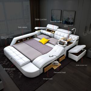 Letto Matrimoniale Moderno in Pelle Bianca con Design Curvo, Multifunzionale, con Doppio Letto e Contenitore Multi-zona - Product Image 4