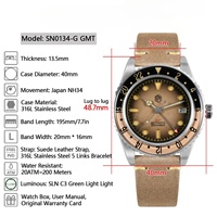 San Martin SN0134G 40mm NH34 Montre GMT pour homme avec cadran dégradé rétro de luxe, automatique, mécanique, lunette en saphir, 20 bars, C3 vert