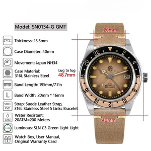 Reloj San Martin SN0134 de 40 mm con Esfera de Color Degradado Retro NH34, Reloj GMT para Hombre, Automático, Mecánico, Bisel de Zafiro, 20 Bares, C3 Verde - Product Image 6