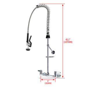 Grifo de Cocina Comercial Montado en la Pared, Clásico, Flexible, de Doble Manija, Acero Inoxidable Cromado, 2 Orificios, Rociador Extraíble, Fácil Instalación - Product Image 3