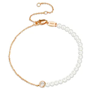 925 Sterling Silber Perlen Armband vergoldet verstellbare Süßwasser Perlen Armband