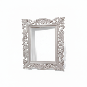 Handcrafted White Wash Distressed Mango Wood Ornate Square <b>Mirror</b> <b>Frame</b> ,Floral Carved Wall <b>Mirror</b> - Product Image 1