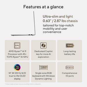 Ordinateur portable fin Vivobook S 14 OLED, AMD Ryzen AI 9 365, 24 Go de RAM, 1 To de SSD, fréquence de rafraîchissement de 120 Hz, AMD Radeon, argent froid - Product Image 6