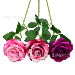 Rose artificielle en velours Dongchen Crafts, tige unique, décoration de mariage et de maison, bouquet rose - Product Image 5