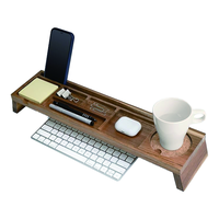 Organisateur de bureau en bois de noyer foncé, plateau de rangement multi-emplacements avec support pour tasse et support pour téléphone pour poste de travail