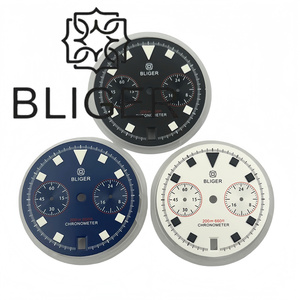 BLIGER, esfera negra, blanca y azul de 30mm con manecillas, verde luminoso, adecuada para movimiento de cuarto de galón VK64, cuenta con una ventana de fecha <span class=keywords><strong>a</strong></span> <span class=keywords><strong>las</strong></span> <span class=keywords><strong>6</strong></span> en punto - Product Image 1