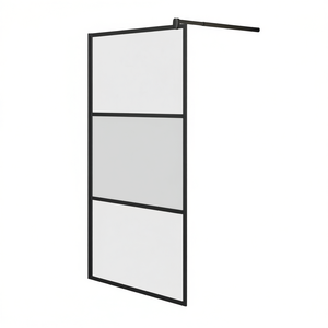 <b>Black</b> Walk In Shower Door 39.4x76.8 Half Frosted ESG Glass With <b>Frame</b> Hinged Rectangle Minimalist Design - Product Image 1