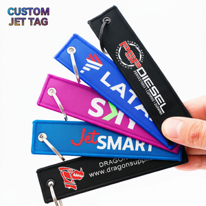 Personalized Logo Eco-Friendly Stainless Steel Key Ring Fabric Jet Tag Embroidered Airplane Keychain Promotional Gift