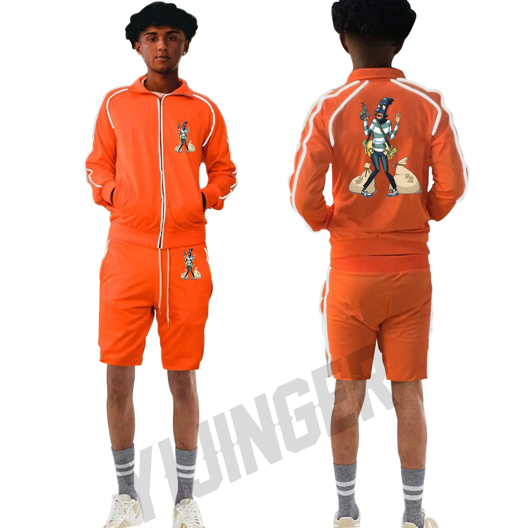 Your Brand logo Design Top Quality Reflective Piping Sides Panel strip tracksuits Made by China polyester tracksuit men