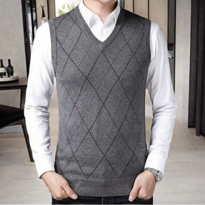 Haute qualité classique Jacquard Argyle <span class=keywords><strong>pull</strong></span> pour adolescents garçons hommes col en V sans manches <span class=keywords><strong>pull</strong></span> chandails hiver grande taille printemps nouveau - Product Image 3
