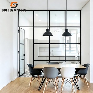 Porte battante en verre à cadre fin en aluminium noir GS, porte double vitrage moderne à grille française pour villa - Product Image 2
