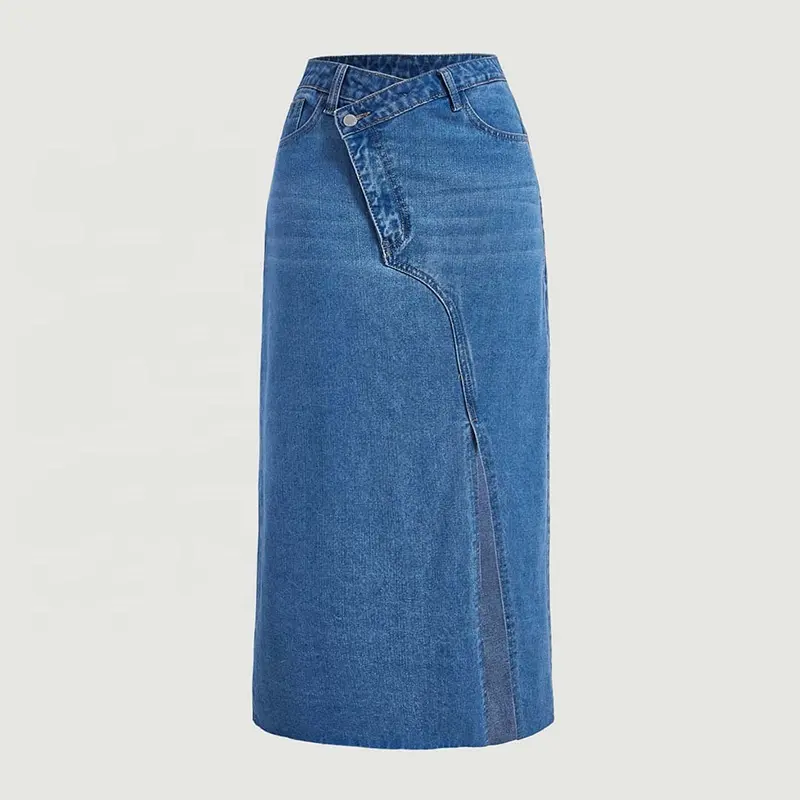 Jupe en jean WS119 personnalisée jupes en jean longues à ourlet fendu pour femmes jupes en jean bleu pour femmes