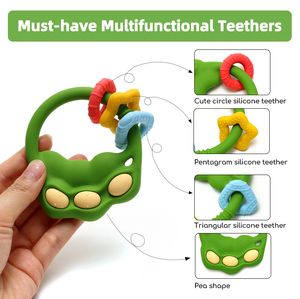 <span class=keywords><strong>Anneau</strong></span> de <span class=keywords><strong>dentition</strong></span> sensoriel à mâcher en silicone de qualité alimentaire pour bébés de 0 à 24 mois, jouet de style dessin animé - Product Image 5