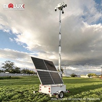 Tours de surveillance CCTV portables professionnelles à énergie solaire, remorques de surveillance mobiles hors réseau, étanches IP65, avec 2 panneaux solaires de 600W