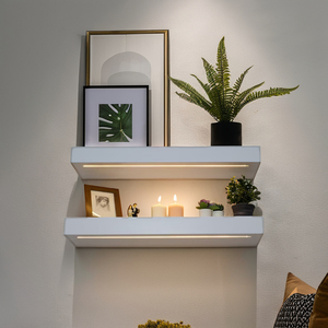 Estante Flotante Blanco Moderno para Decoración del Hogar, Estante de Pared Grueso de Madera con Tira de Luz LED, Gran Venta - Product Image 5