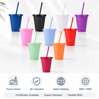 Gobelet réutilisable en plastique PP de qualité alimentaire sans BPA de 16 oz, couleur unie mate, bouteille d'eau portable de 500 ml avec couvercle et paille