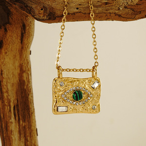 Nouveau collier en acier inoxydable plaqué or 18 carats collier en zircon carré bleu oeil du diable collier pendentif en cristal de gemme - Product Image 5