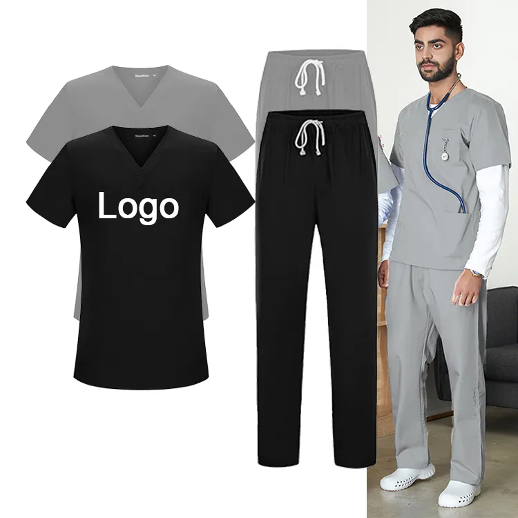 Uniformes de trabajo de algodón para hombres, uniformes de enfermera, color negro, personalizados, OEM, cantidad mínima de 100