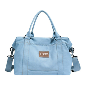 Wholesale Women Nave Blue Denim Crossbody Shoulder <strong>Bag</strong> Travel Sports Beach Denim Jean Duffle <strong>Bag</strong> with Custom <strong>Designer</strong> Pattern - Product Image 3