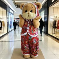 Costume de mascotte en peluche EVA Ours en peluche Baobao, design de style national, personnalisable, unisexe adulte, pour Noël, carnaval, fête, avec casque