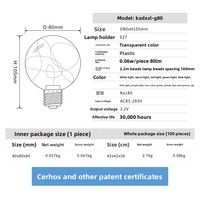 Guirlande lumineuse LED créative Stellight en plastique avec fil de cuivre, ampoule G80, culot E27, 12W, 20 LED, RGB, blanc chaud, 80mm, décorations