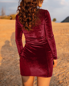 Abito Mini Aderente da Donna in Velluto Tinta Unita con Maniche Lunghe e Scollo Quadrato, Elegante e <span class=keywords><strong>Sexy</strong></span> per Feste, Club, Serate e Cocktail - Product Image 3