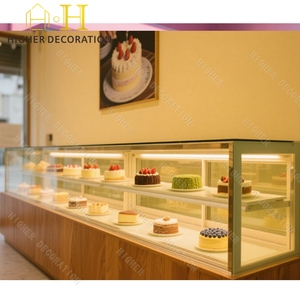 Présentoir à gâteaux de style rose Présentoir de <span class=keywords><strong>boulangerie</strong></span> <span class=keywords><strong>en</strong></span> verre trempé Présentoir à gâteaux à tube lumineux pour magasin - Product Image 2