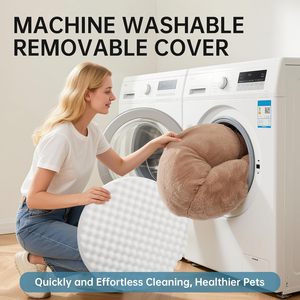 Cama Ortopédica Tipo Donut para Perros y Gatos, Base Antideslizante, Material <span class=keywords><strong>de</strong></span> Poliéster, Lavable a Máquina, Funda Extraíble, Felpa Corta - Product Image 6