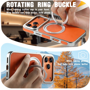 Étui de téléphone à chargement sans fil magnétique en cuir 360 °   Support rotatif avec anneau et finition givrée pour iPhone 17 Pro Max 16 15 14 13 - Product Image 5