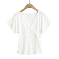 T-shirt d'été pour femme Spice Girls à col en V croisé, manches courtes volantées, respirant, extensible dans les quatre sens, taille ajustée, style élégant