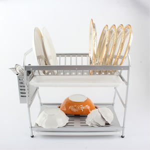 Escurridor de Platos de Aluminio de 2 Niveles Premium con Bandeja de Drenaje Extraíble y Portautensilios - Product Image 1