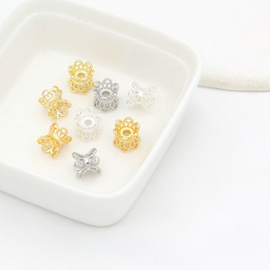 Cuentas espaciadoras florales chapadas en cobre, oro y plata para la fabricación de pulseras, accesorios de joyería C21A - Product Image 1