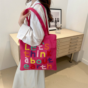 Bolso Tote de Lona Extra Grande XL con Diseño Original Coreano 2025, Bordado Artístico con Letras a Color, Asa Larga para Hombro y Cierre Magnético - Product Image 3