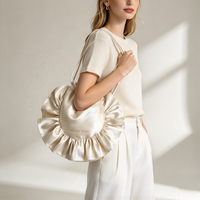 Sac fourre-tout rond en satin de soie personnalisable, élégant, léger, doux, à volants, durable, réutilisable, avec fermeture à cordon, pour courses et épicerie