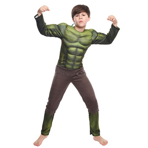 Disfraz de Hulk para niños, traje muscular, traje de fiesta de Halloween de los Vengadores, material de poliéster y algodón de spandex verde - Product Image 4