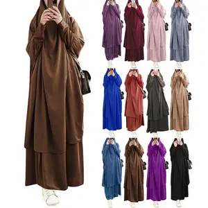 ドバイ2ピースデザイン黒の祈り長いイスラム服イスラム教徒のトルコの女性ニカブブルカヒジャーブドレス