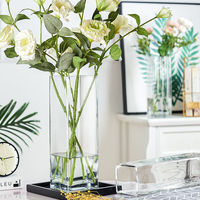 Grand vase carré en verre transparent pour plantes hydroponiques, idéal pour bambou porte-bonheur, lys, décoration de table de salon