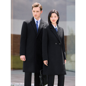 Unisex Wool Coat Mid Length Thickened Warm Solid Color Workwear - Product Image 4