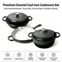 Ensemble de batterie de cuisine antiadhésive 3 pièces, compatible four, comprenant faitout, poêle à frire et casseroles, pour cuisinières à induction et à gaz