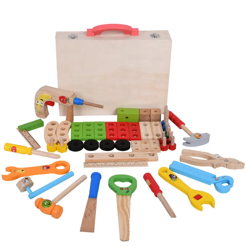 Tragbarer Werkzeug kasten DIY Kinder Rollenspiel Simulation Reparatur satz für Kinder Lernspiel zeug Holz Werkzeug kasten