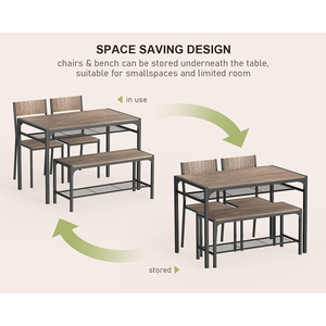 Modern 4 Piece Rectangular Wooden <strong>Dining</strong> <strong>Table</strong> Set for 4 Kitchen <strong>Table</strong> and 2 Chairs <strong>with</strong> <strong>Bench</strong> - Product Image 4