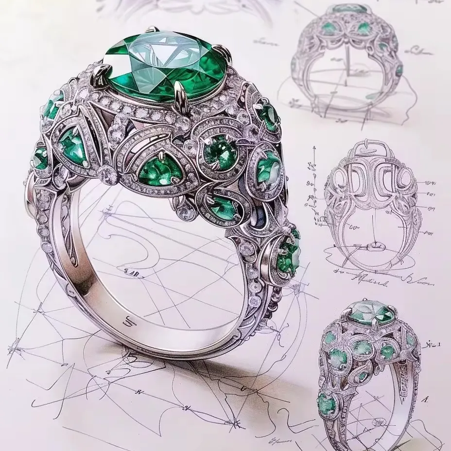 맞춤형 우아한 복고풍 숙녀 반지 18K 골드 문화 다이아몬드 보석 반지