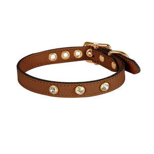 Venta al por mayor productos para mascotas pequeñas mascotas de cuero genuino gato y perro arnés correas collares con decoración de diamantes de imitación - Product Image 3