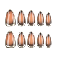 Faux ongles 3D amande chromés marron, finition miroir brillante, pour manucure en salon, vente en gros et au détail 4524