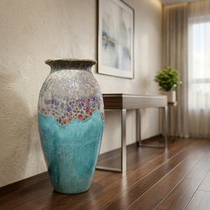Handmade Ceramic <b>Floor</b> <b>Vase</b> Blue Gray Purple Glazed Contemporary Modern Indoor Flower Pot Plant Decor 500ml Capacity Binh Duong - Product Image 1