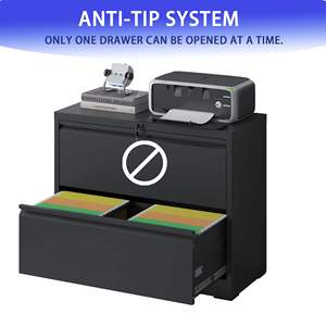 DB 2-Drawer Lateral File <b>Cabinet</b> <b>Black</b> Metal Lockable <b>Filing</b> <b>Cabinet</b> for Home Office & Workshop Locking File - Product Image 4