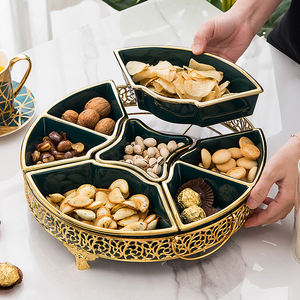 Assiette de collation de fruits en céramique, <span class=keywords><strong>plateau</strong></span> en porcelaine, pour le salon, professionnel et créatif, de luxe, avec couvercle en <span class=keywords><strong>verre</strong></span> - Product Image 3